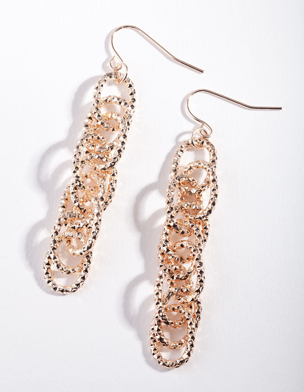 Rose Gold Textured Link Drop Earrings