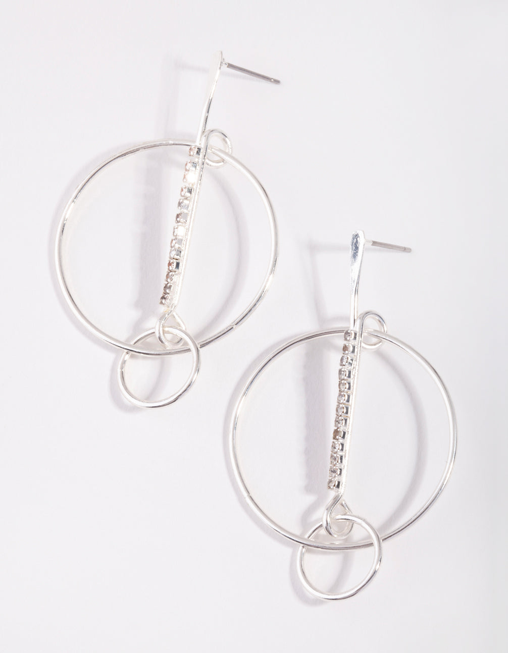 Silver Diamante Stick Circle Drop Earrings