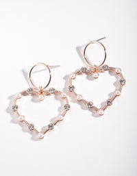 Rose Gold Open Diamante Heart Drop Earrings - link has visual effect only