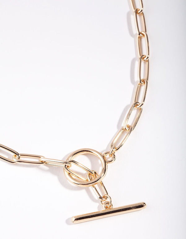 Gold Long Link Bar Necklace