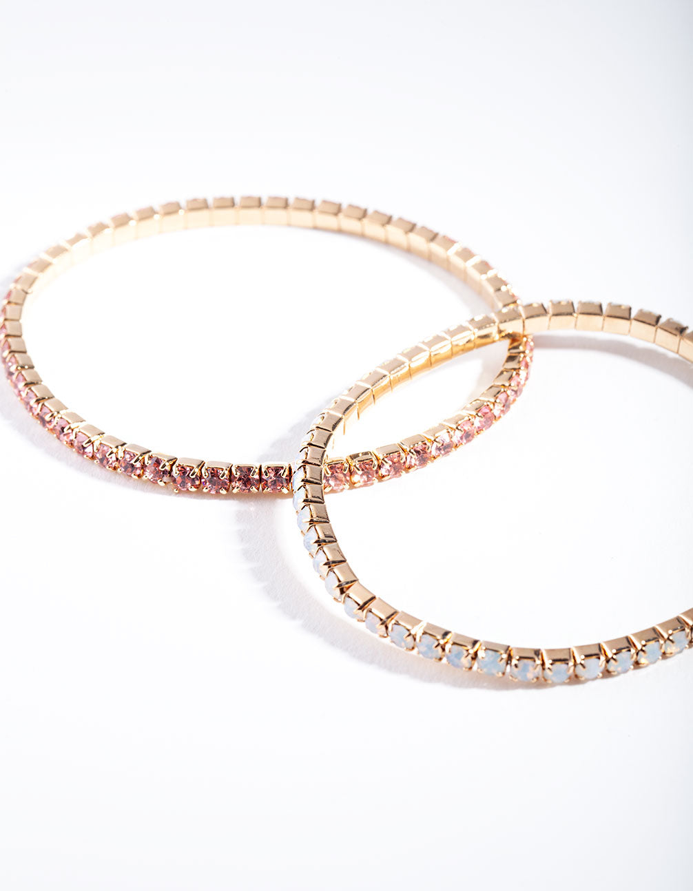 Gold Pink Multi Diamante Bracelet Set