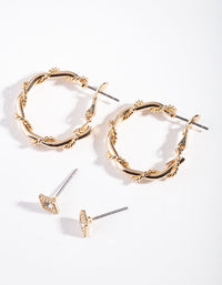 Gold Twist Rope Hoop Earring Pack - link has visual effect only