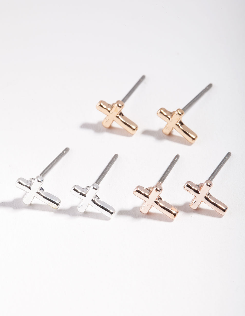 Mixed Metal Cross Stud Earring Pack