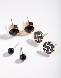 Gold Black Chevron Stud Earring Pack - link has visual effect only