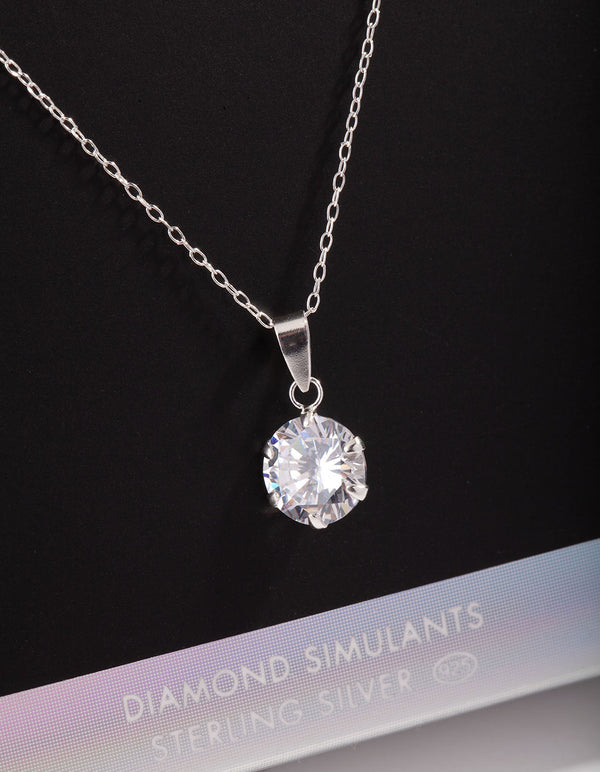 8mm Round Diamond Simulant Pendant Necklace