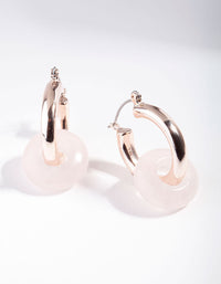 Rose Gold Pink Rose Quartz Link Circle Earrings - link has visual effect only