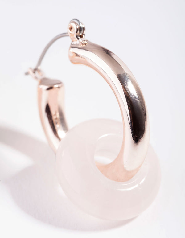 Rose Gold Pink Rose Quartz Link Circle Earrings
