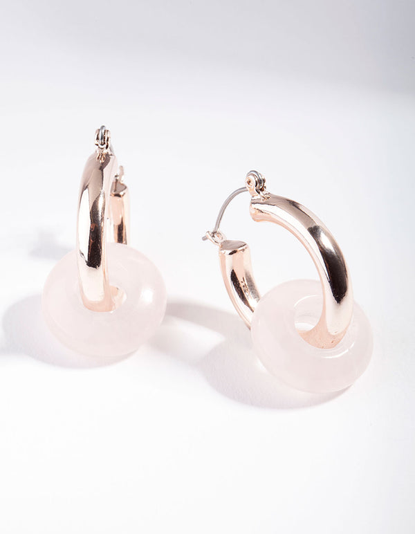Rose Gold Pink Rose Quartz Link Circle Earrings