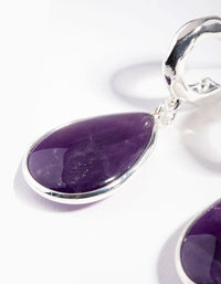 Silver Deep Amethyst Stone Teardrop Hoop Earrings - link has visual effect only