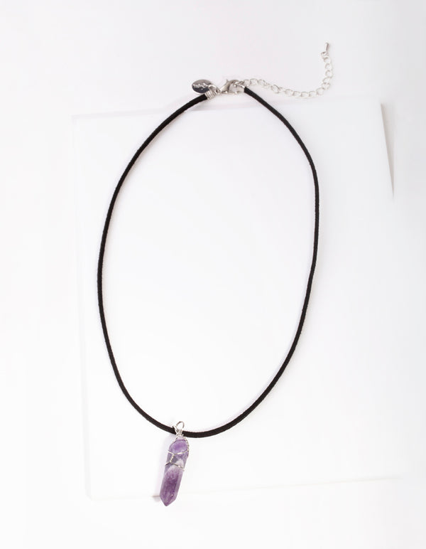 Silver Wire Wrap Amethyst Stone Necklace