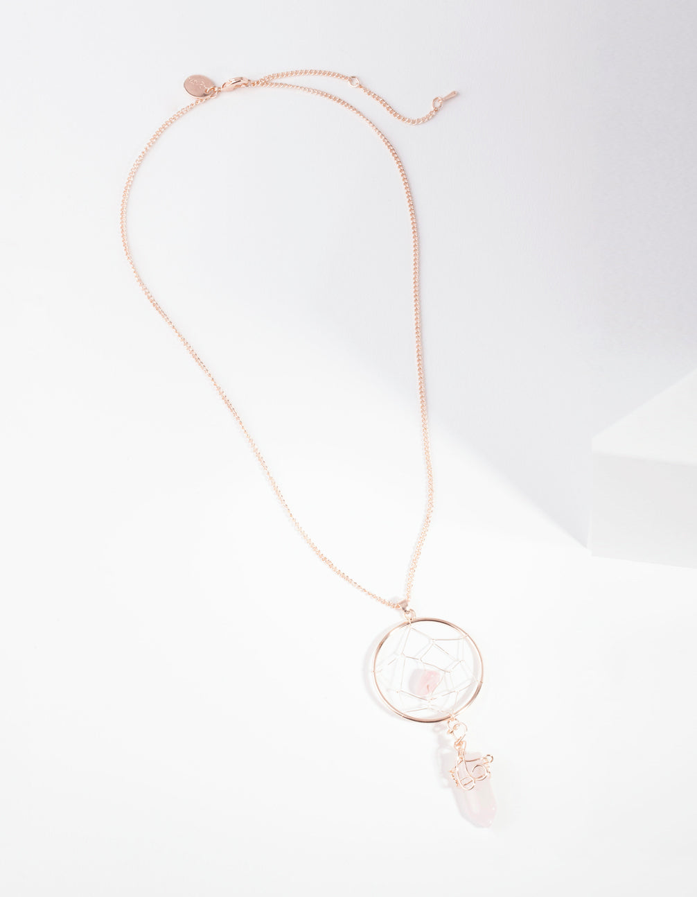 Rose Gold Rose Quartz Dreamcatcher Necklace