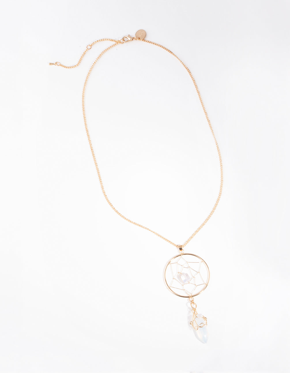 Gold Moonstone Dreamcatcher Necklace