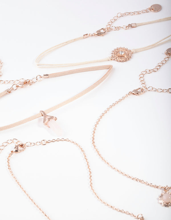 Rose Gold Rose Quartz Chain Choker 4-Pack
