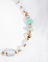 Gold Blue Round Bead Long Necklace - link has visual effect only
