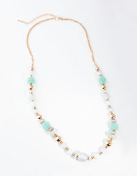 Gold Blue Round Bead Long Necklace - link has visual effect only