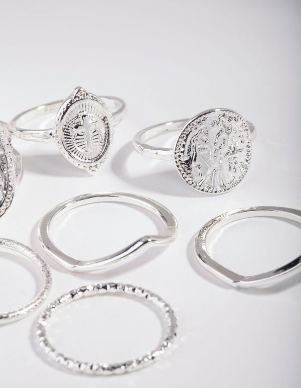 Silver Multi Coin Ring Stack