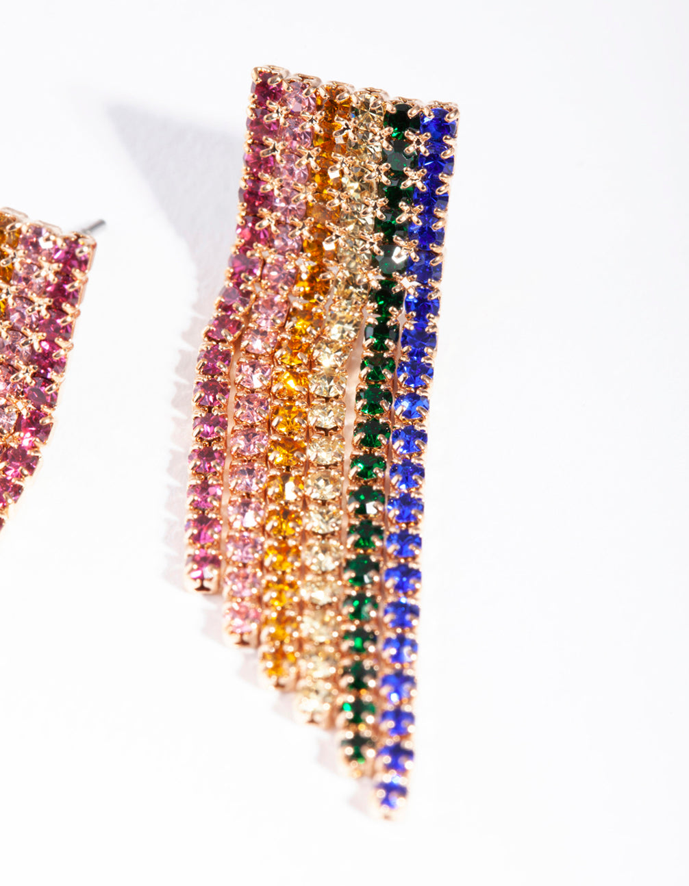 Gold Rainbow Diamante Fringe Statement Earrings
