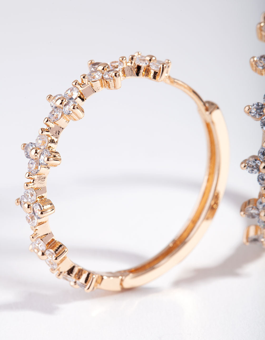 Gold Cubic Zirconia Mini Flower Hoop Earrings