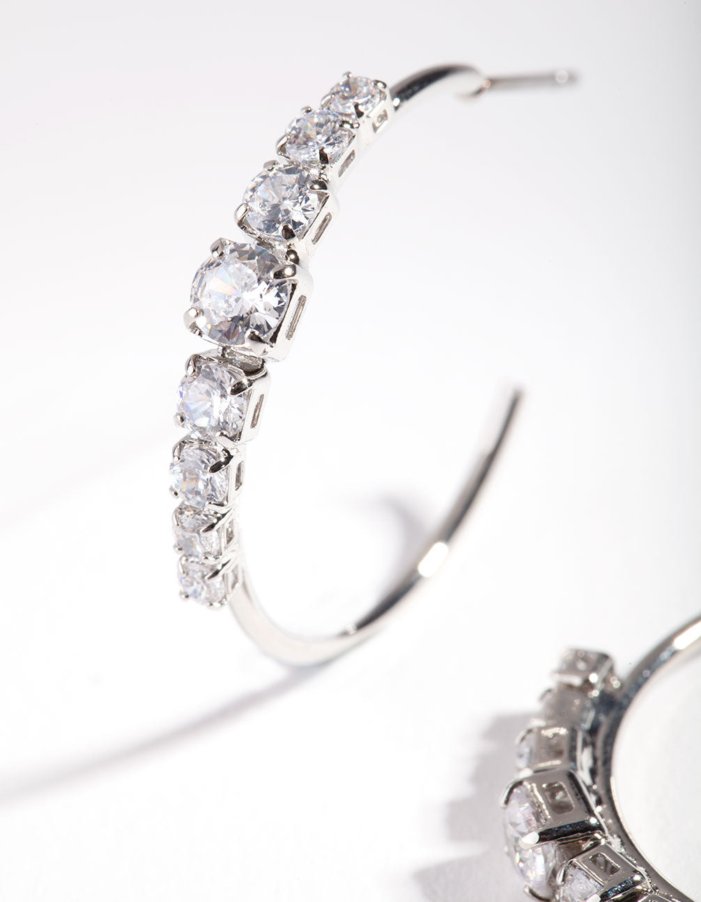 Rhodium Cubic Zirconia Cluster Gem Hoop Earrings