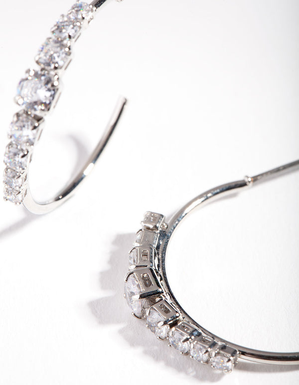 Rhodium Cubic Zirconia Cluster Gem Hoop Earrings