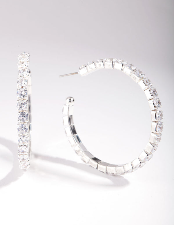 Silver Cubic Zirconia Multi Stone Hoop Earrings