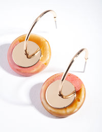 Gold Small Round Pink Brown Bead Earrings - link has visual effect only