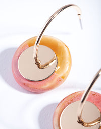 Gold Small Round Pink Brown Bead Earrings - link has visual effect only