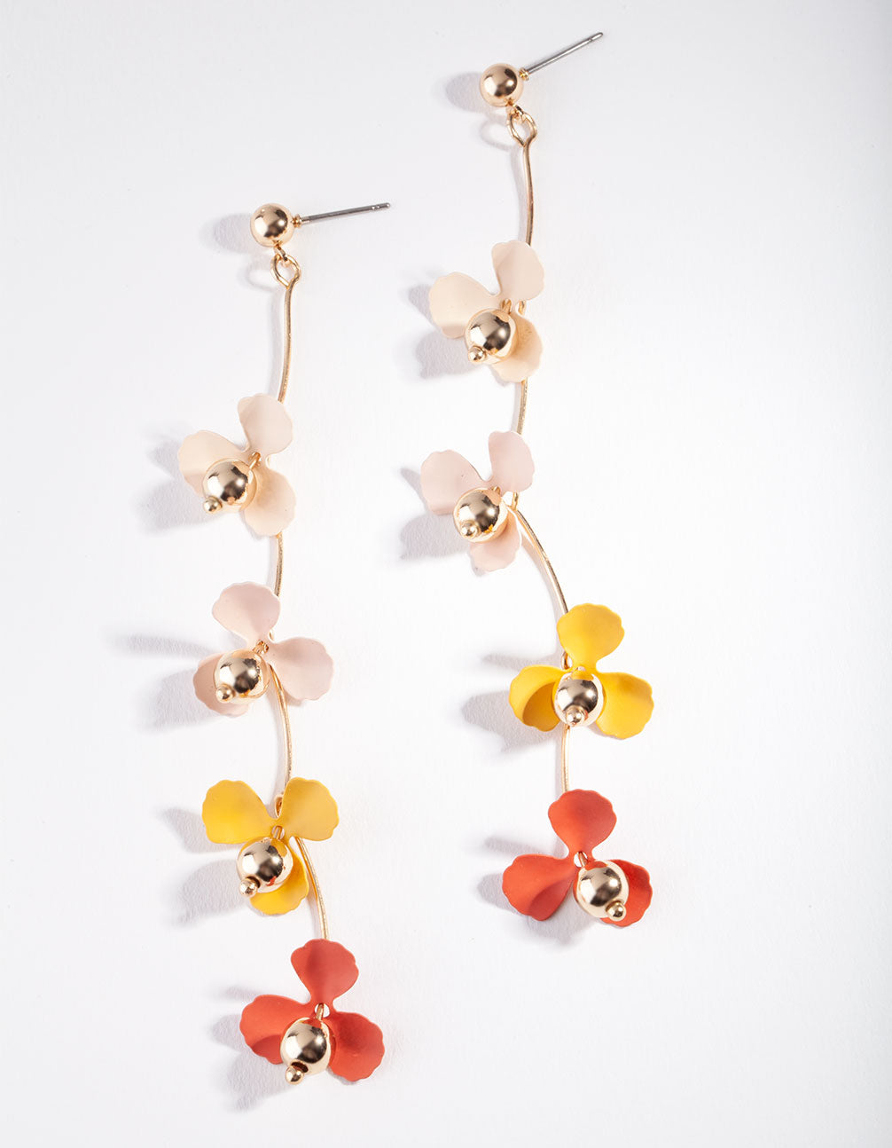 Peachy Gold Pink Flower Drop Earrings