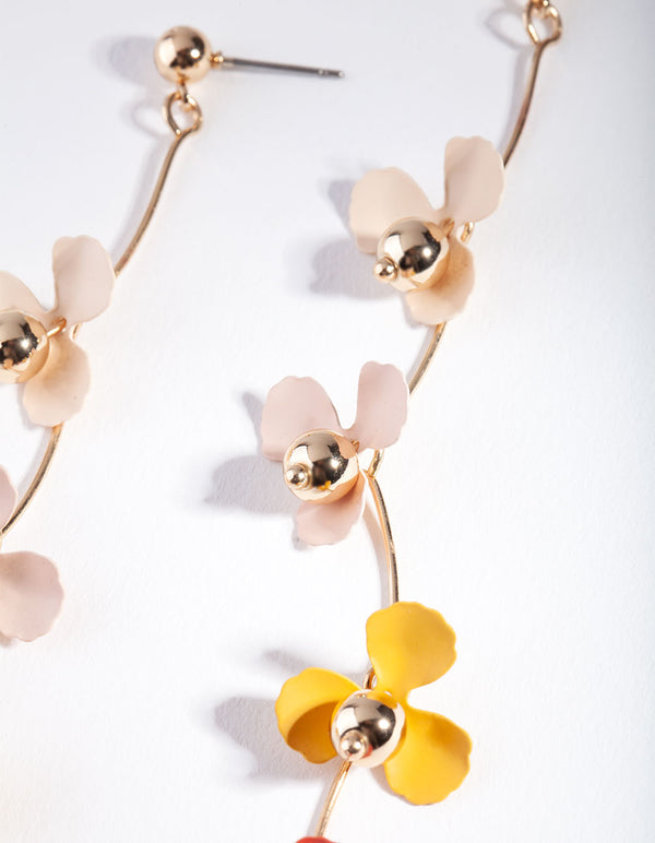 Peachy Gold Pink Flower Drop Earrings