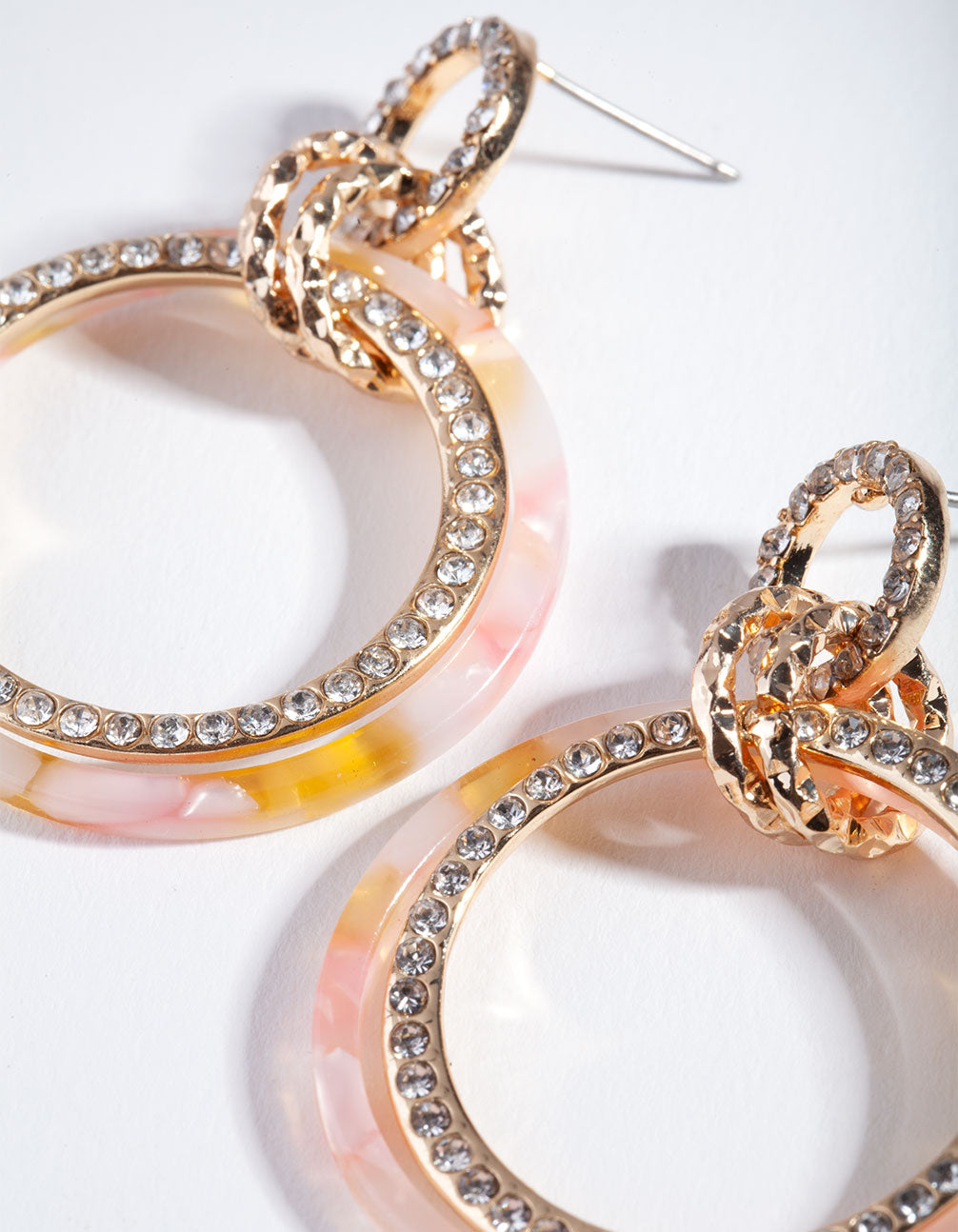 Gold Pink Diamante Acrylic Loop Earrings
