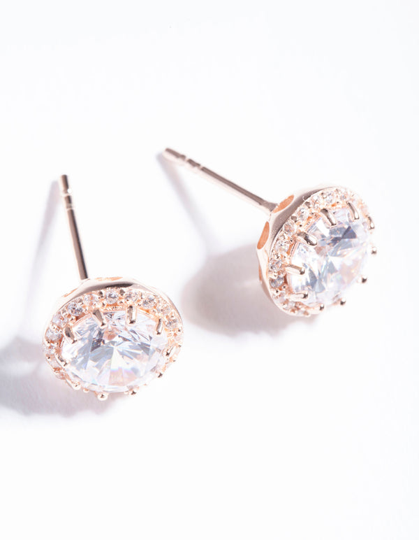 Rose Gold Plated Sterling Silver Cubic Zirconia Stud Earrings