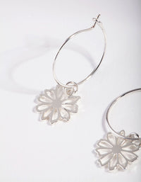Silver Dainty Flower Hoop Earrings - link has visual effect only
