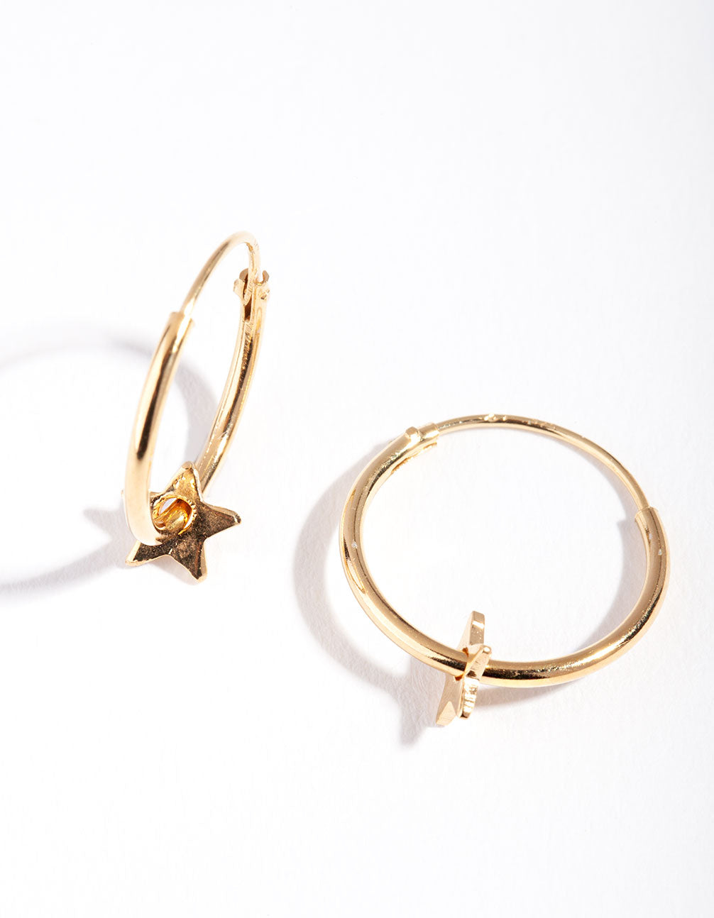 Gold Plated Sterling Silver Star Thread Through Hoop Earrings