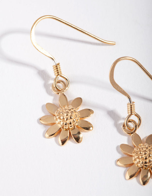 Gold Plated Sterling Silver Daisy Drop Earrings