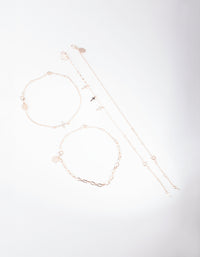 Rose Gold Chain & Cross Bracelet & Anklet 4-Pack Set - link has visual effect only