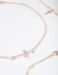 Rose Gold Chain & Cross Bracelet & Anklet 4-Pack Set - link has visual effect only