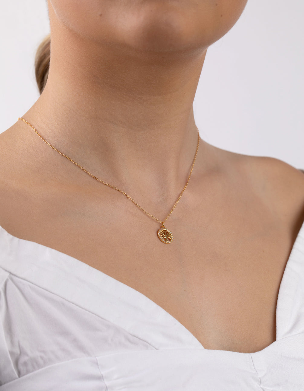 Gold Plated Sterling Silver Cubic Zirconia Tree of Life Necklace