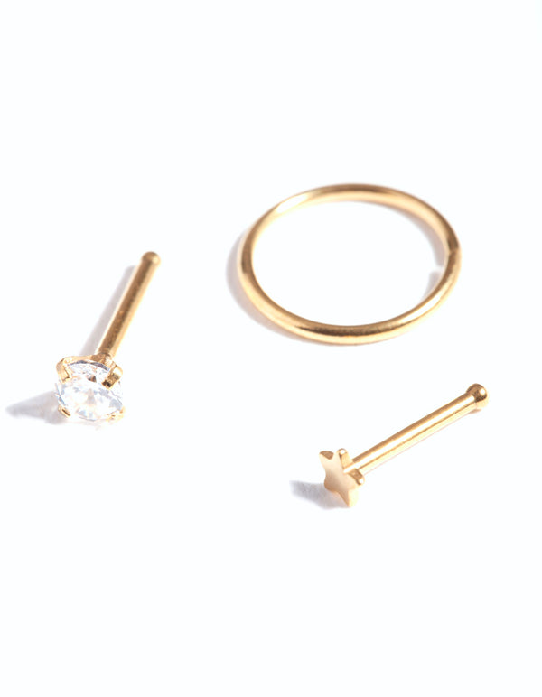 Gold Textured Star Nose Ring Pack