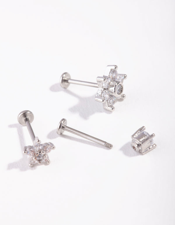 Surgical Steel Fine Flower Flat Back Pack