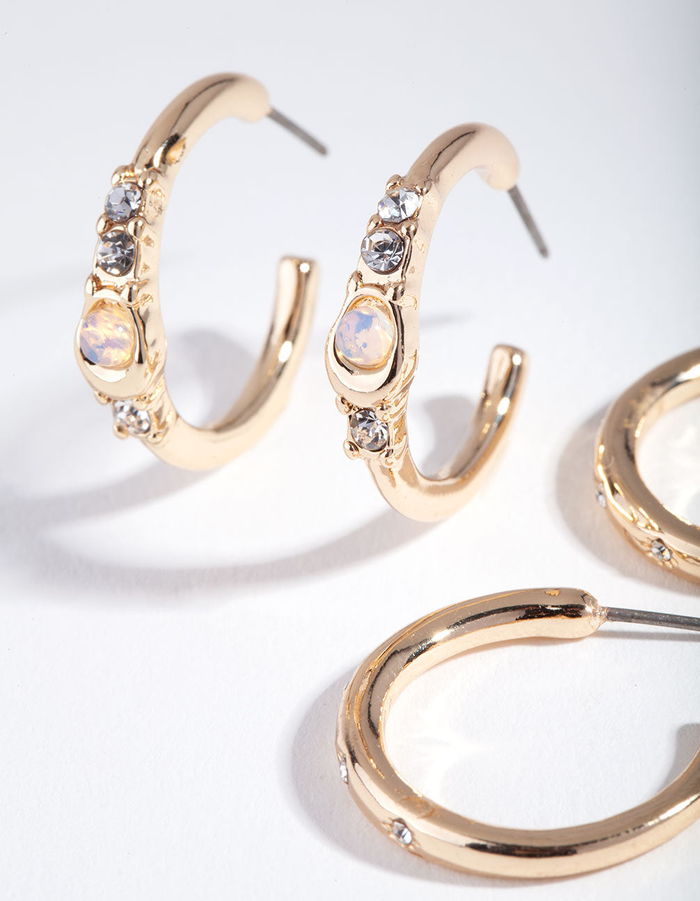 Gold Large Hoop Cratered Stone Earring Pack