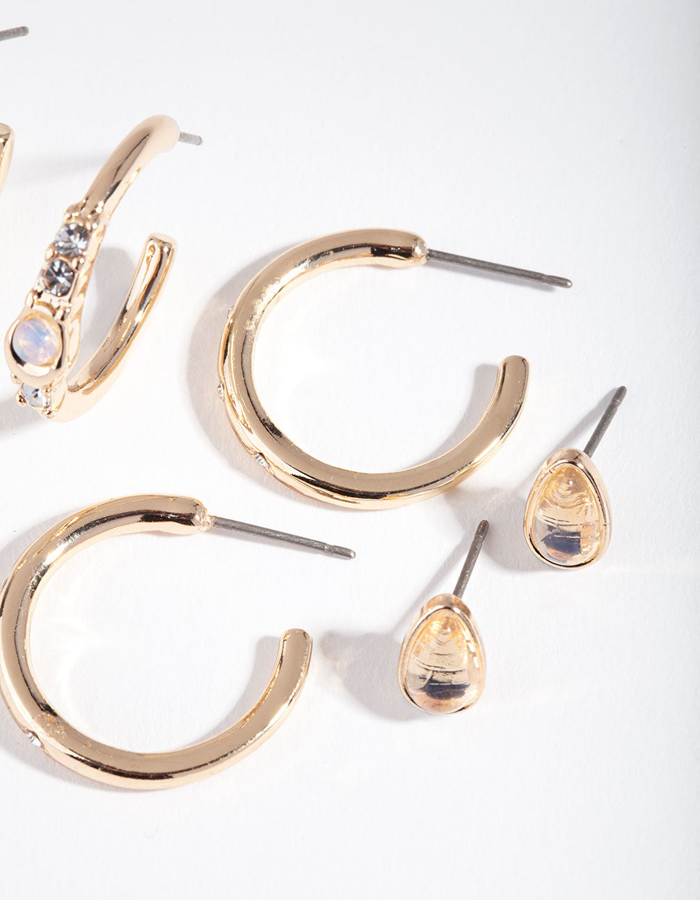 Gold Large Hoop Cratered Stone Earring Pack