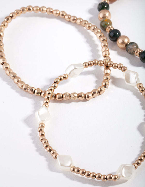 Gold Green Mix Bead Bracelet Pack