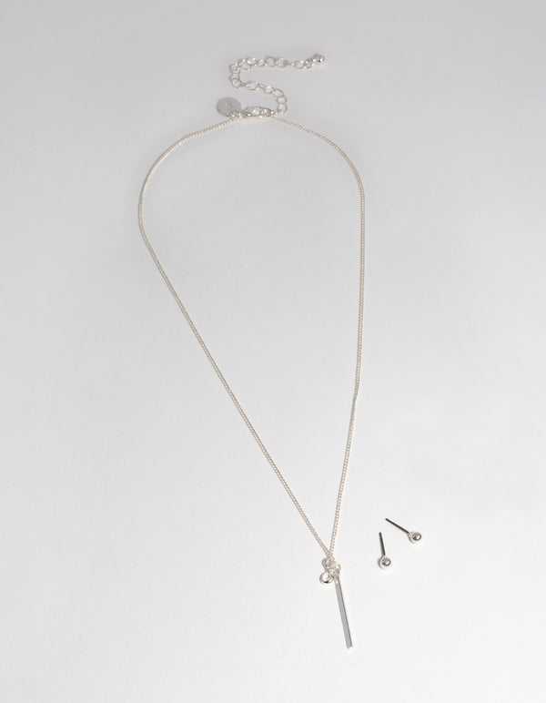 Silver Bar Earring & Necklace Set