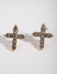 Gold Diamante Encrusted Cross Earrings - link has visual effect only