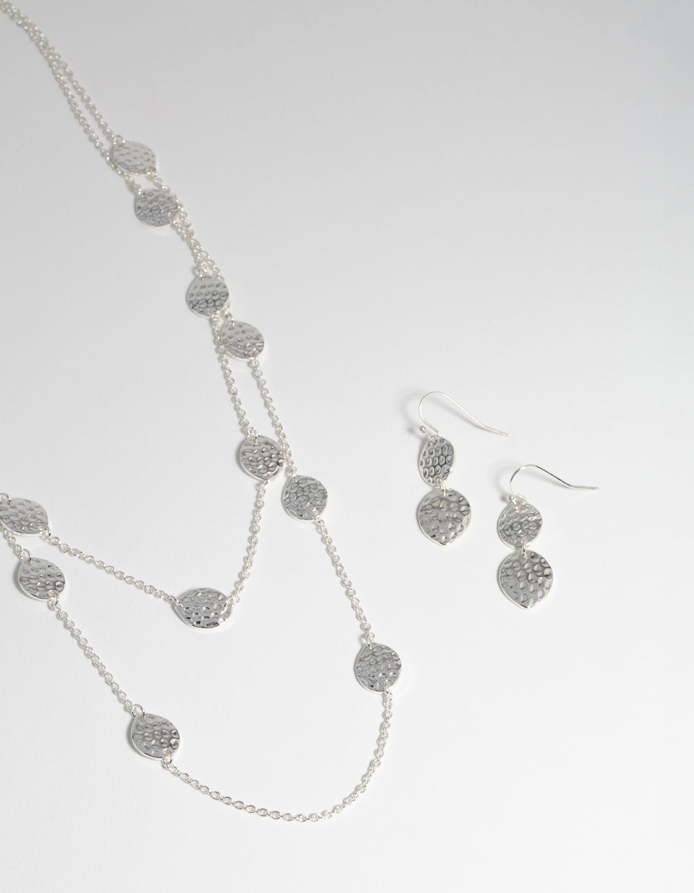 Silver Textured Layer Earring & Necklace Set