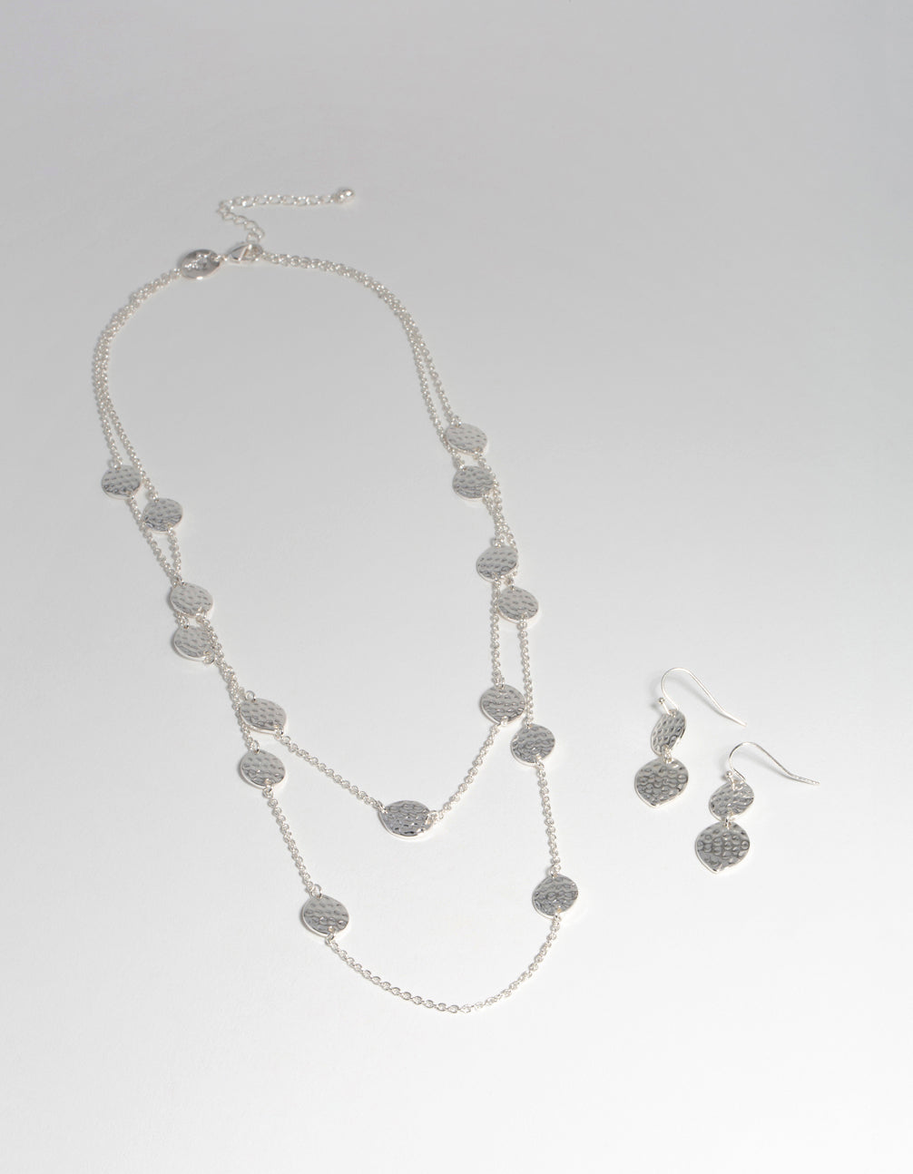 Silver Textured Layer Earring & Necklace Set