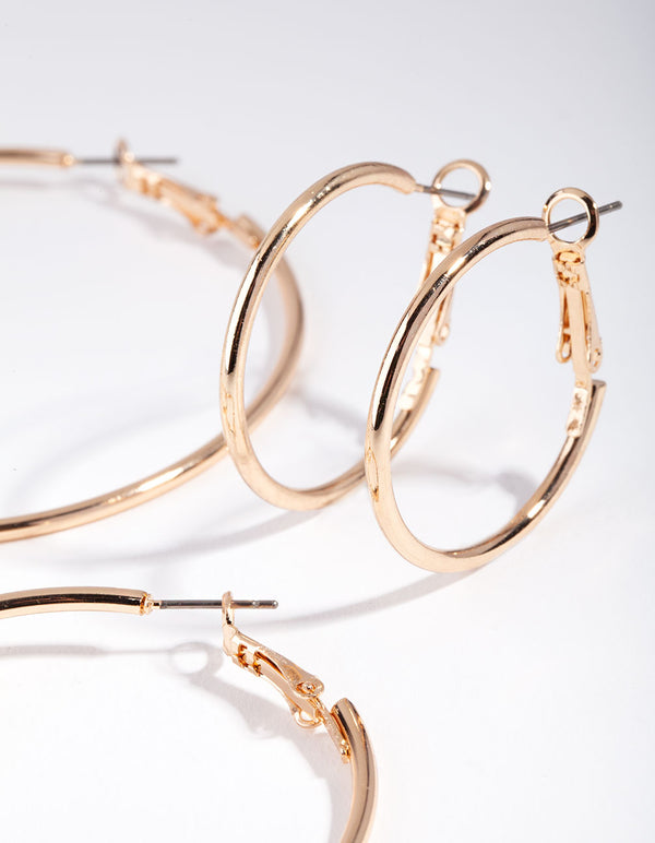 Gold Plated Plain Hoop Earring Pack
