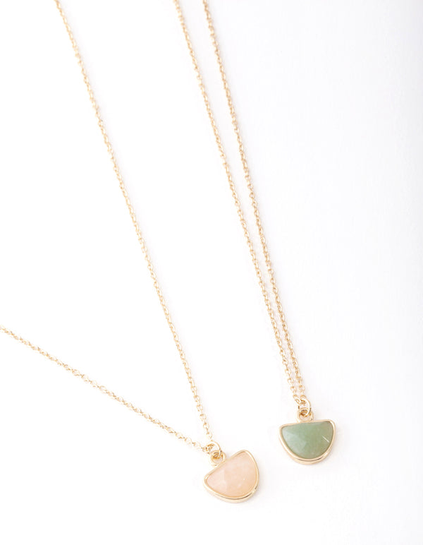Gold Half Circle Semi Precious Stone Necklace Pack