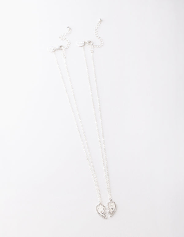 Silver Diamante Best Friend Half Heart Necklace Pack