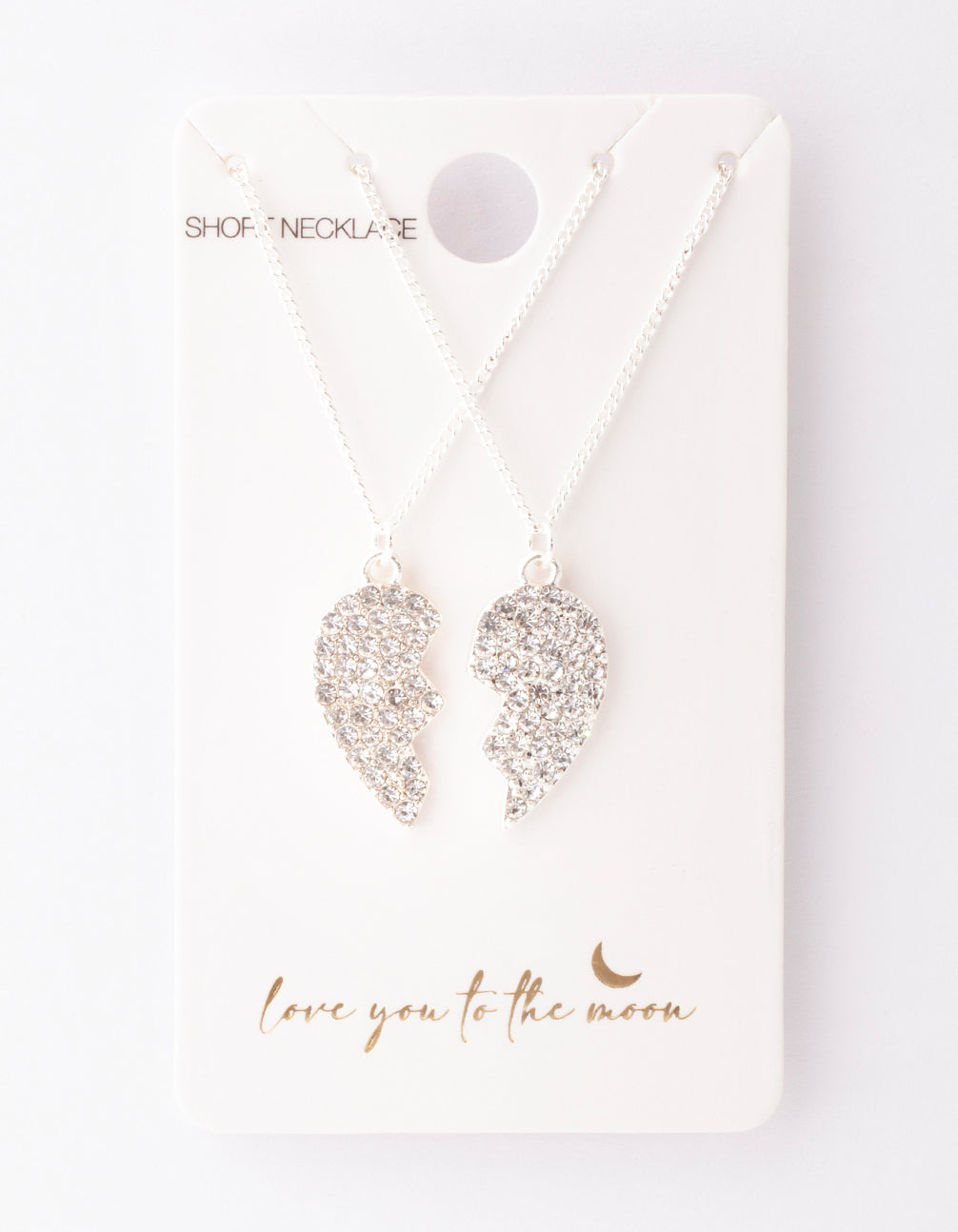 Silver Diamante Half Heart Necklace Pack
